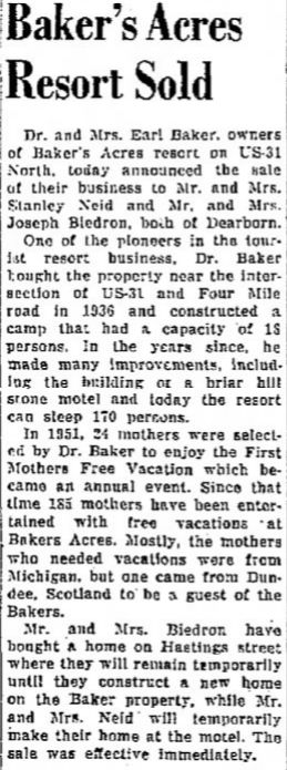 Bakers Acres Motel and Cottages (Waterfront Inn, Tamarack Lodge, Bakers Acres) - Mar 1959 Lot Sold